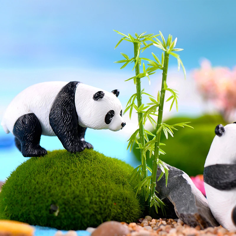 Random 4 PC/Set White Black Funny Panda Babies Moss Micro Landscape Terrarium Figurine Home Decoration Ornament Garden Miniature