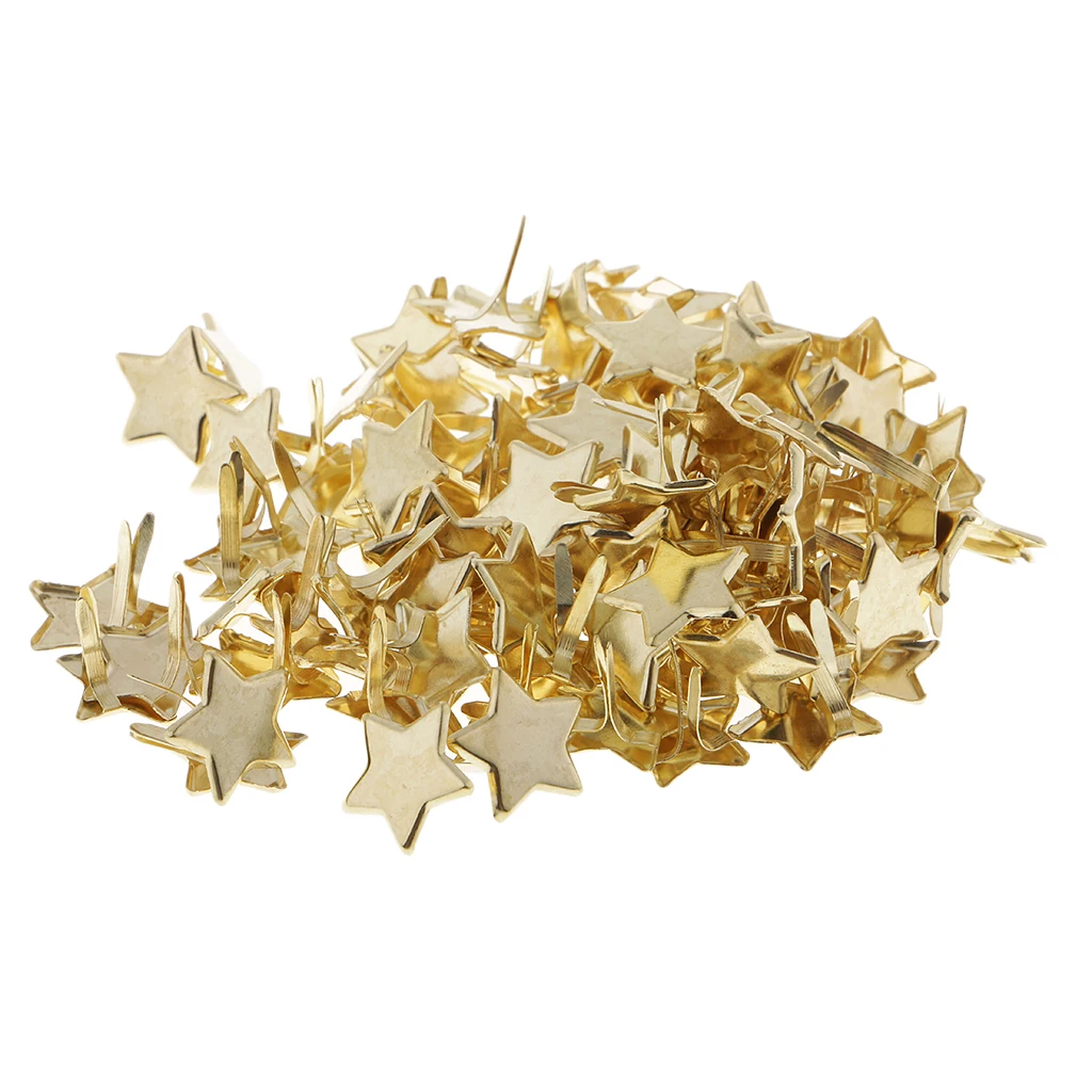 100x Gold Star Head Split Pin Metal Brads Paper Fasteners for Scrapbooking Paper Craft Card Making Kids DIY Craft