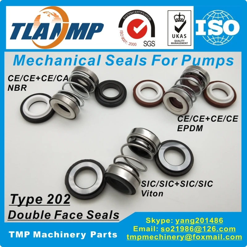 

202-22 Double Face Mechanical Seals (Material: CE/CE/EPDM ,CA/CE/NBR, SiC/SiC/VIT) Shaft Size 22mm, Outersize of Seat 38mm