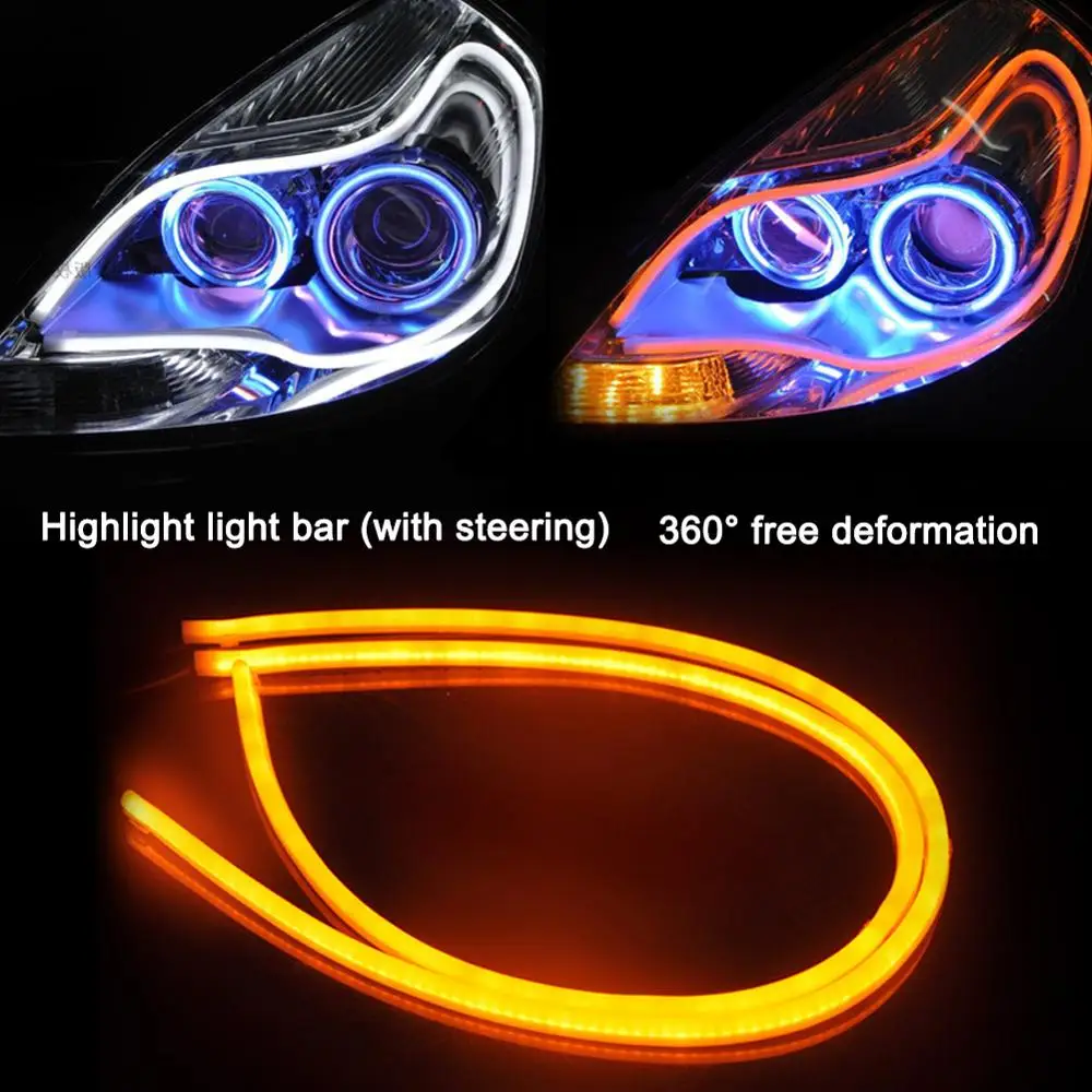 Unique Novelty Light Car LED Guide Strip Ultra-thin Daytime Running Two-color Flow Belt Turn Tear Eye Light Headlights