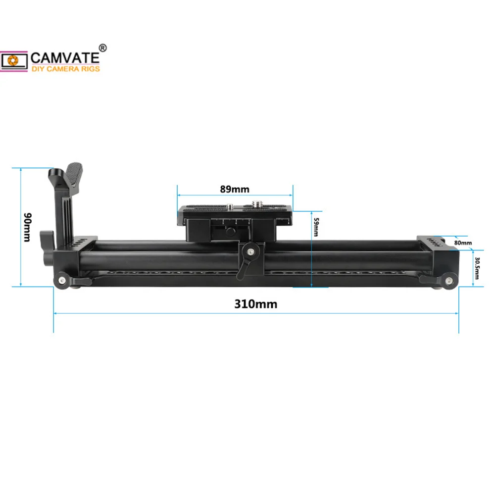 Piastra QR CAMVATE Manfrotto con piastra ponte inferiore e guida scorrevole a doppia asta da 15mm e supporto obiettivo progettato per riprese a fuoco lungo