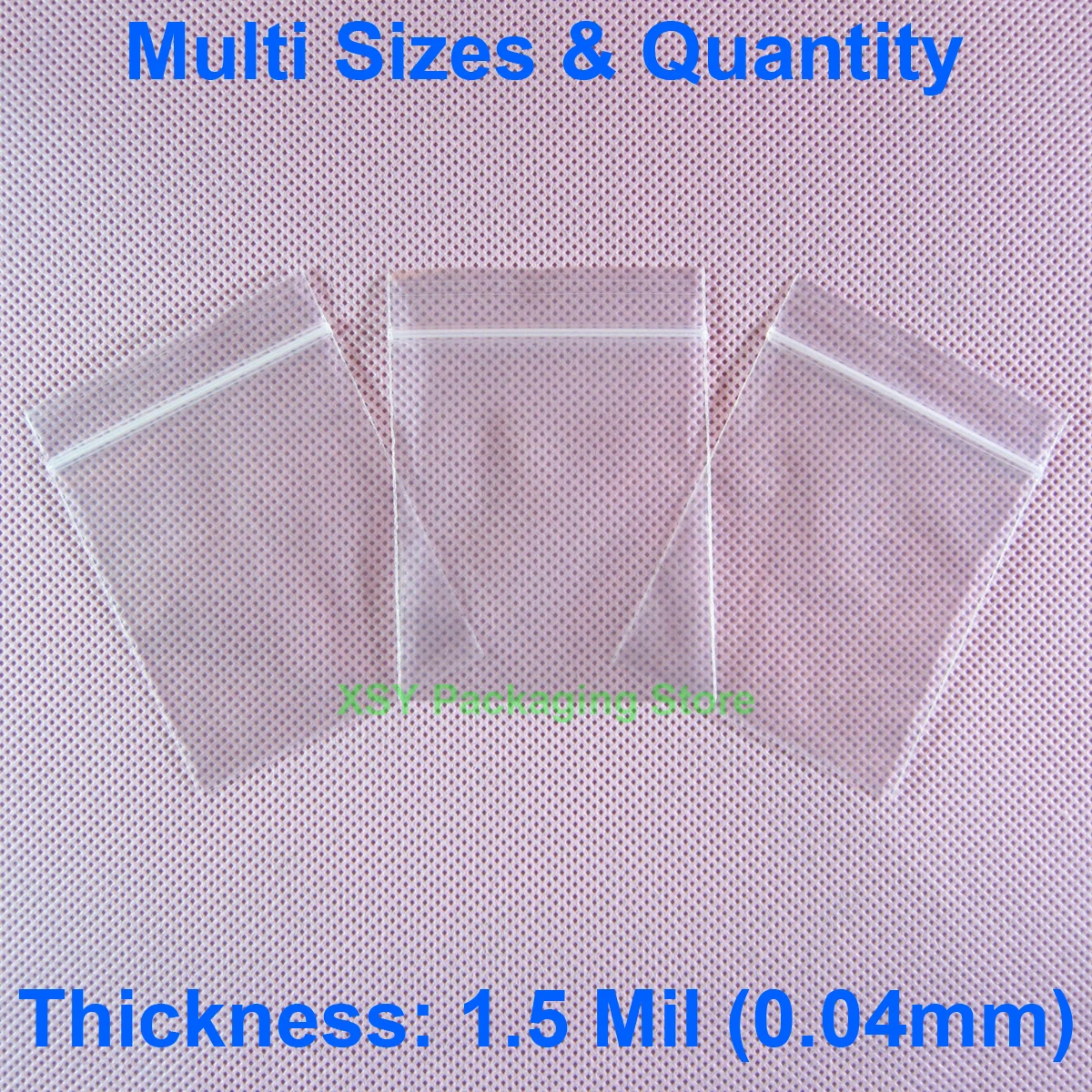 1.5 Mil Plastic Zipper Bags EXTERIOR SIZE (Width 3.5