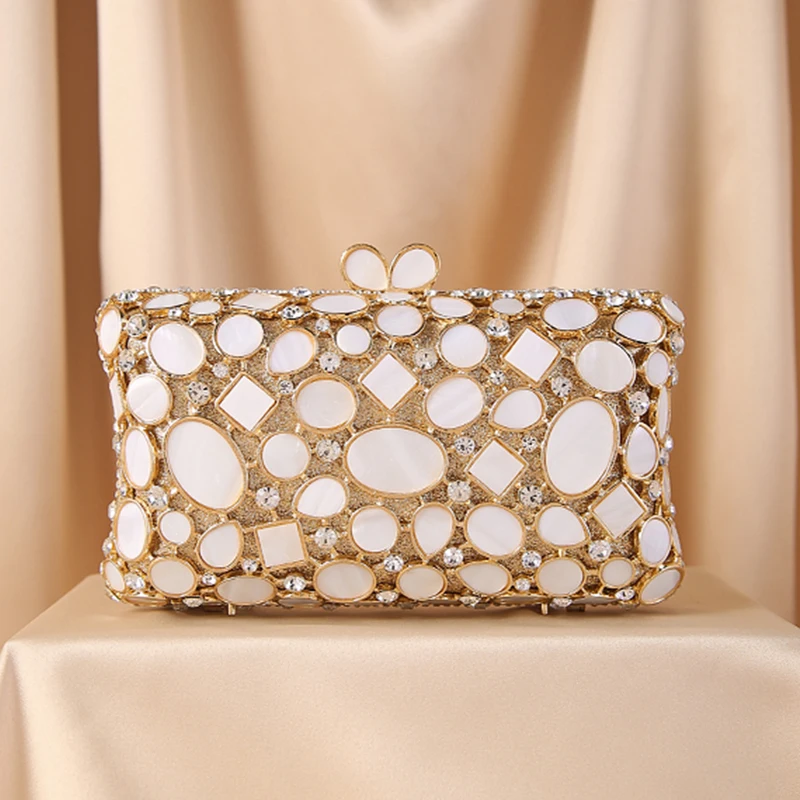 

WHTUOHENG Gold Diamond Shell Clutch Bags Crystal Lady Girls Handbags Designer Women Party Female Bridal Wedding Metal Clutches