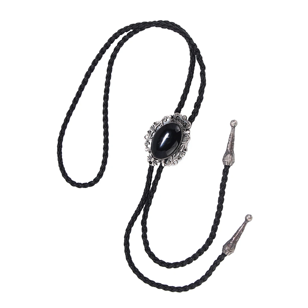 Western Cowboys Vintage Large Oval Black Stone Handmade Neck Tie Bolo Ties merican Bolo Tie Jewelry Shirt Chain Necklace