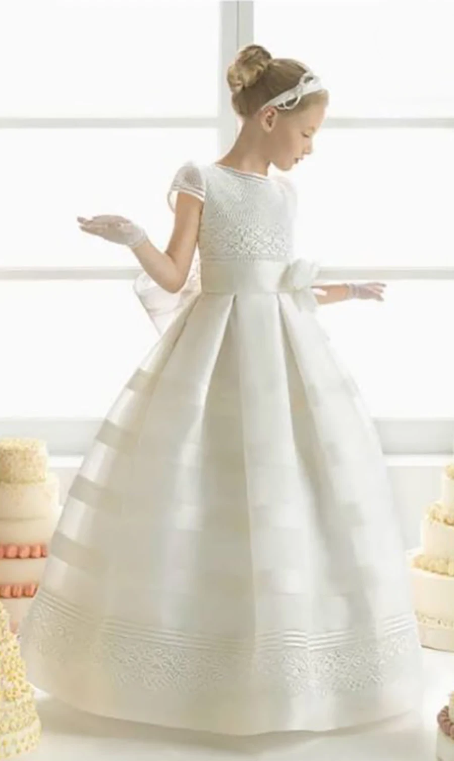 

153 Cute Ivory Kids Skirt Flower Girl Dresses/Birthday Gowns O-Neck Natural A-Line Floor-Length Matte Satin/Lace