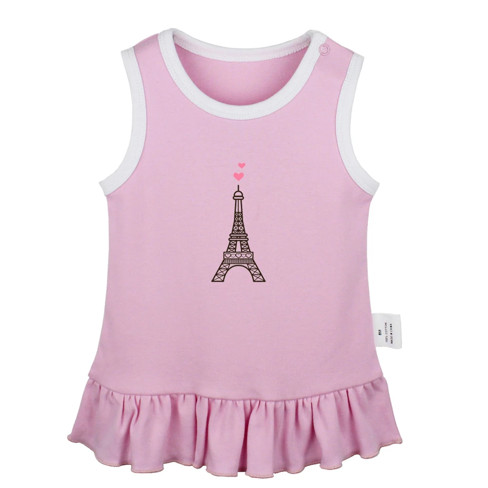 The Top Two Pink Love the Eiffel Tower Be the Good Enjoy Your Life Girls Dresses Toddler Sleeveless Dress Infant Cotton Clothes