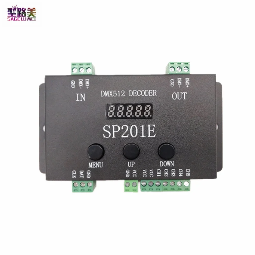 Sp201e dmx512 controlador decodificador led, suporta quase todos os tipos de controle rgb, faixa apa102, 2811, 2812, 6803, 2801