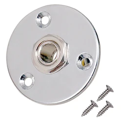Round Circular Plate Pickup Jack Plug Socket 6.35mm for Electric Bass Guitar
