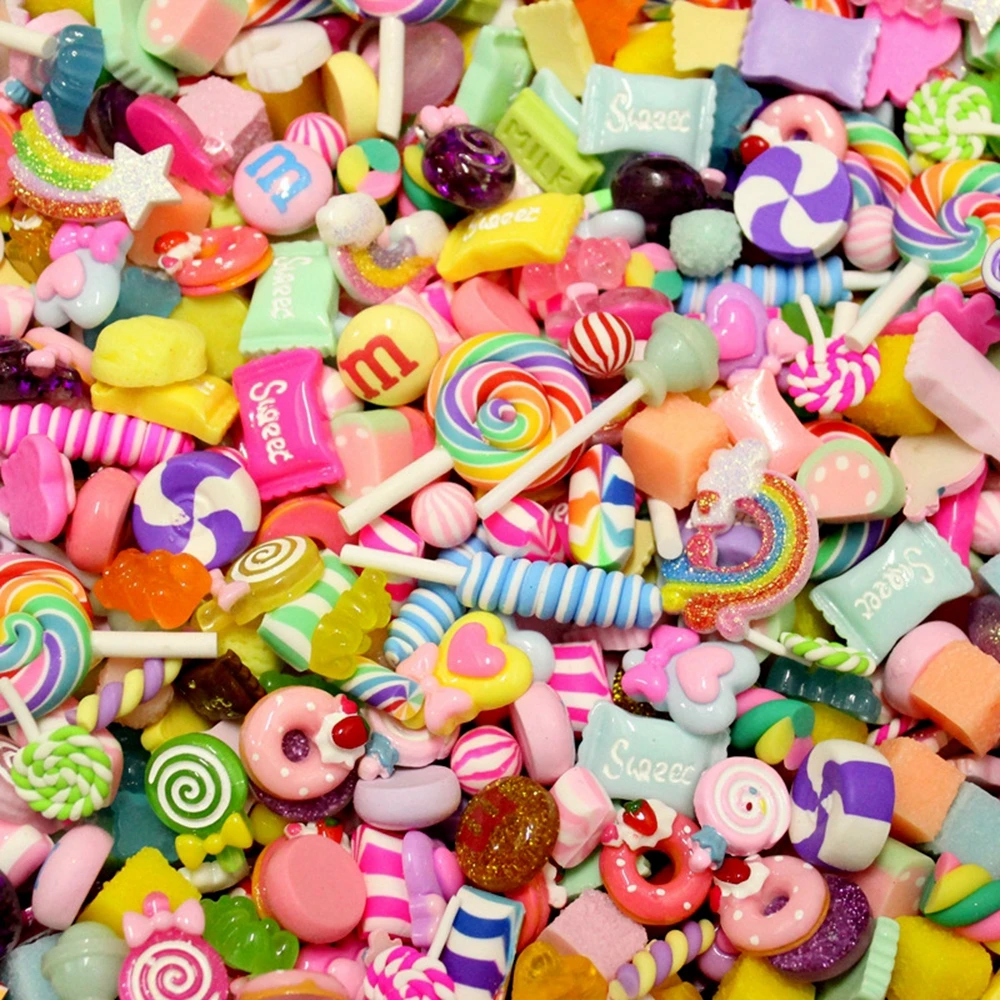 50 Pcs Simulation Resin Candy Sugar Chocolate Cake Flatback Beads for DIY Jewery Scrapbooking Decoration