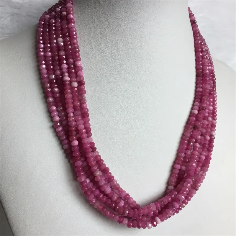 3*4MM Faceted Tourmaline Necklace Rubellite Vintage Natural Stone Jewelry Noble Elegant Exquisite Beaded Chain Choker Collier