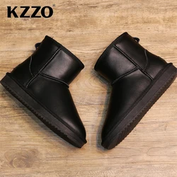 KZZO Australian Classic Waterproof Ankle Men Snow Boots Genuine Leather Natural Wool Lined Winter Warm Non-slip Short Boots 2025