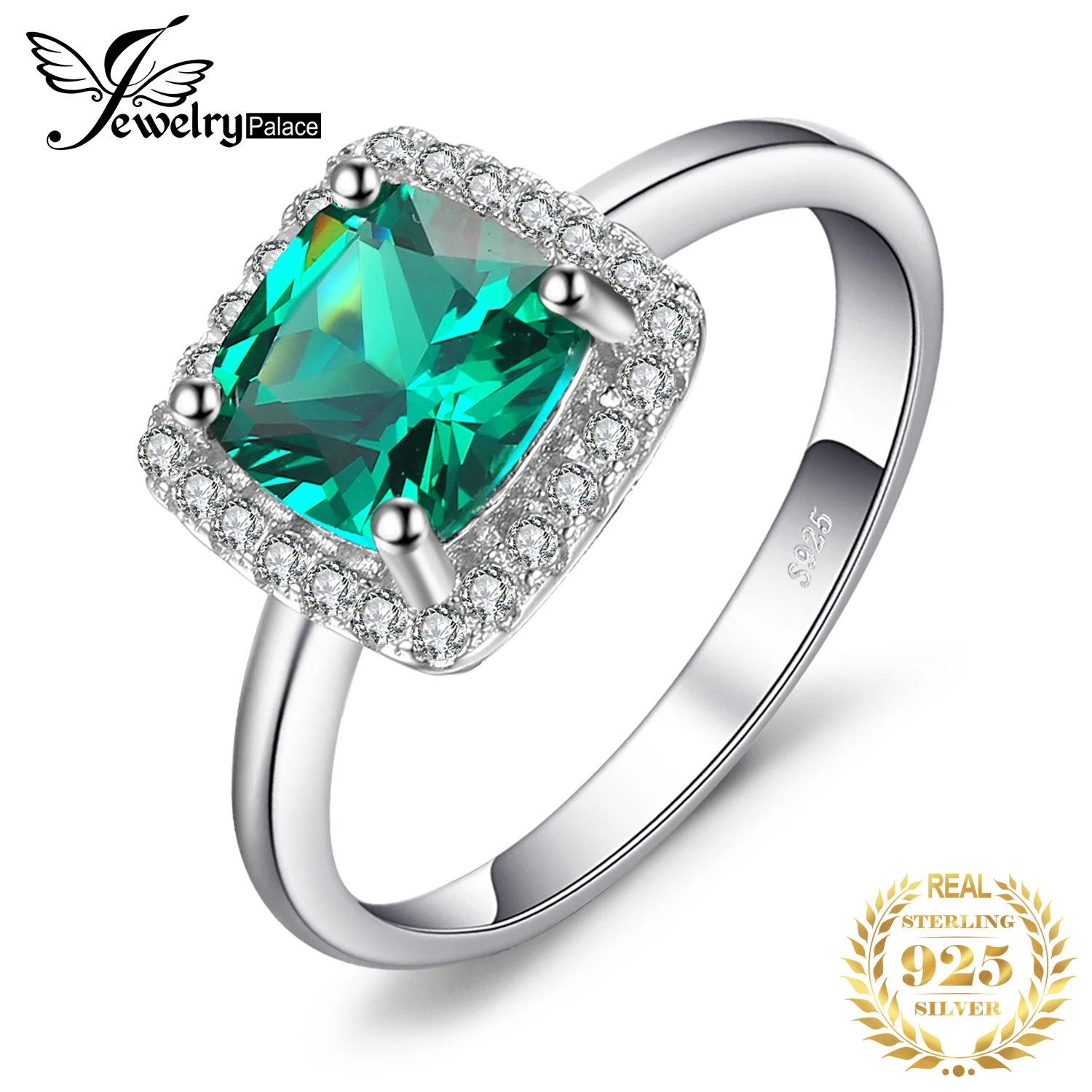 JewelryPalace zielony symulowany Nano szmaragd 925 srebro pierścionki dla kobiet Halo pierścionek zaręczynowy oświadczenie kamienie szlachetne biżuteria