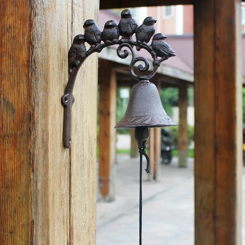 Rustic Cast Iron 6 Bird Doorbell Wall Bell European Rustic Home Garden Decor Wall Mounted Handing Cranking Welcome Door Bell