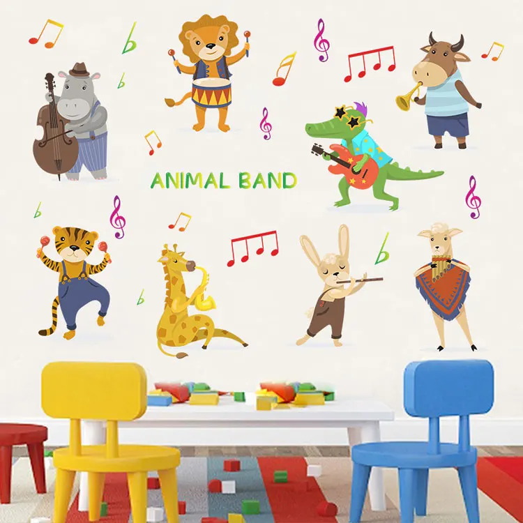 Cartoon-Tier-Konzert-Wandaufkleber, Kinderzimmer-Dekoration, Wandbild, Wohnzimmer, Schlafzimmer, Dekor-Aufkleber, Kinderzimmer, selbstklebend – Detail 6