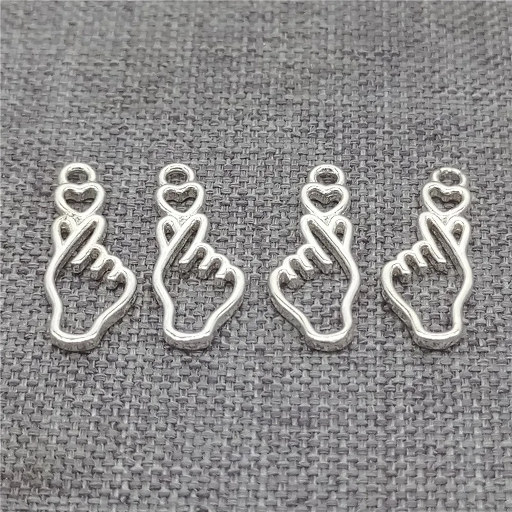 5pcs of 925s Sterling Silver Love Heart Hand Sign Charms for Bracelet Necklace