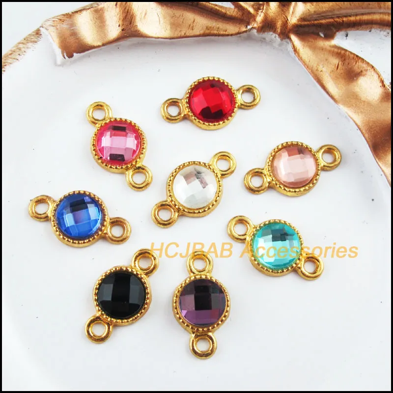 16 New Charms Gold Color Retro Round Mixed Crystal Connectors 10x18.5mm