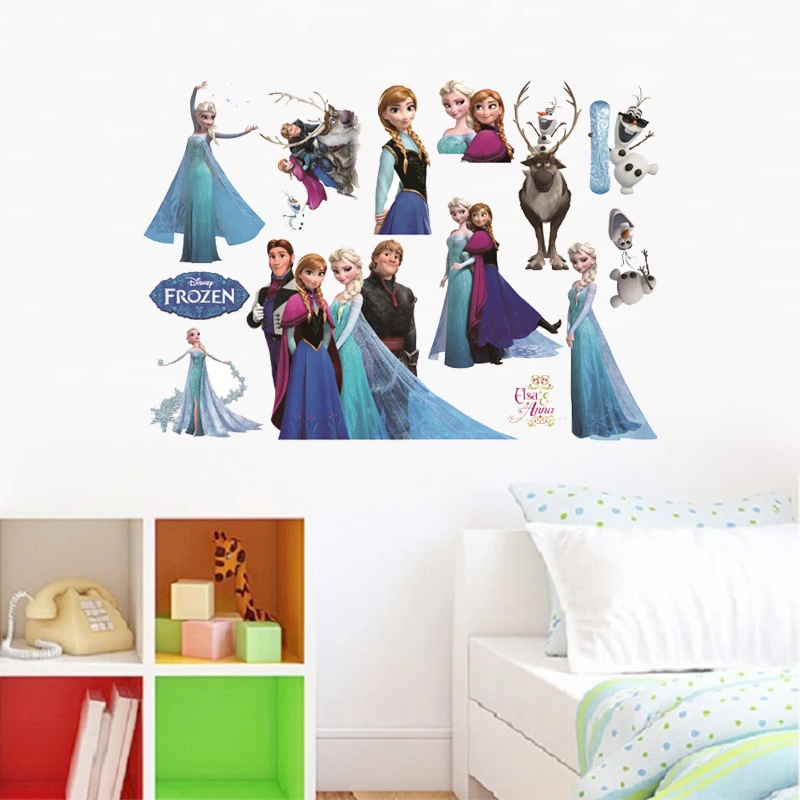 Cartoon Olaf Sven Kristoff Hans Prince Anna Elsa Princess Frozen Wall Sticker Home Decoration Anime Movie Mural Art Kids Decals