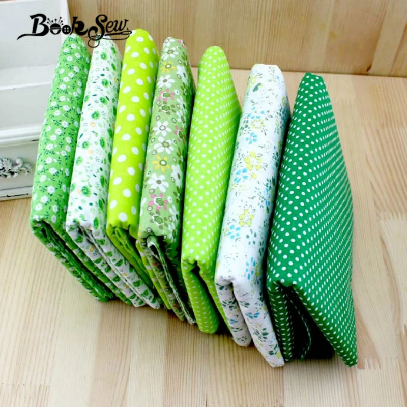 Booksew 7pieces 50cmx50cm Cotton Fabric Green Fat Quarter Bundle Floral Craft Tilda For Home Textile Sewing Telas Tecido Tulle