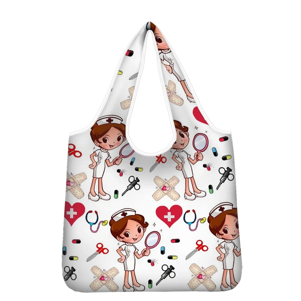 Hycool Nurse Designer Large Bags For Women Medical Cartoon Printing Cloth Bags Large Capacity Tote Shopping Shoulder Bags