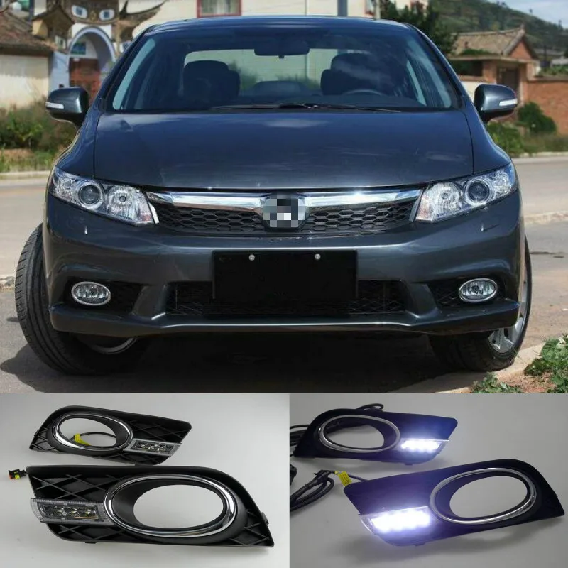 

2Pcs Car-styling LED 12V DRL Car Daylight Daytime Running Lights with Turn Signal Fog Lamp Covers For Honda Civic 2011 2012 2013