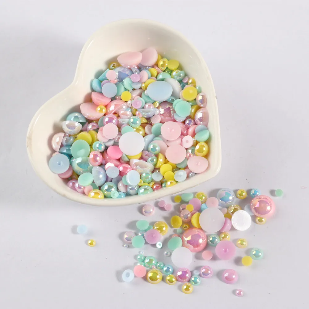 Multi Size AB Colors Half Pearl Mixed Size from 1.5mm To 10mm Craft ABS Resin Flatback Half round imitation pearls DIY Beads