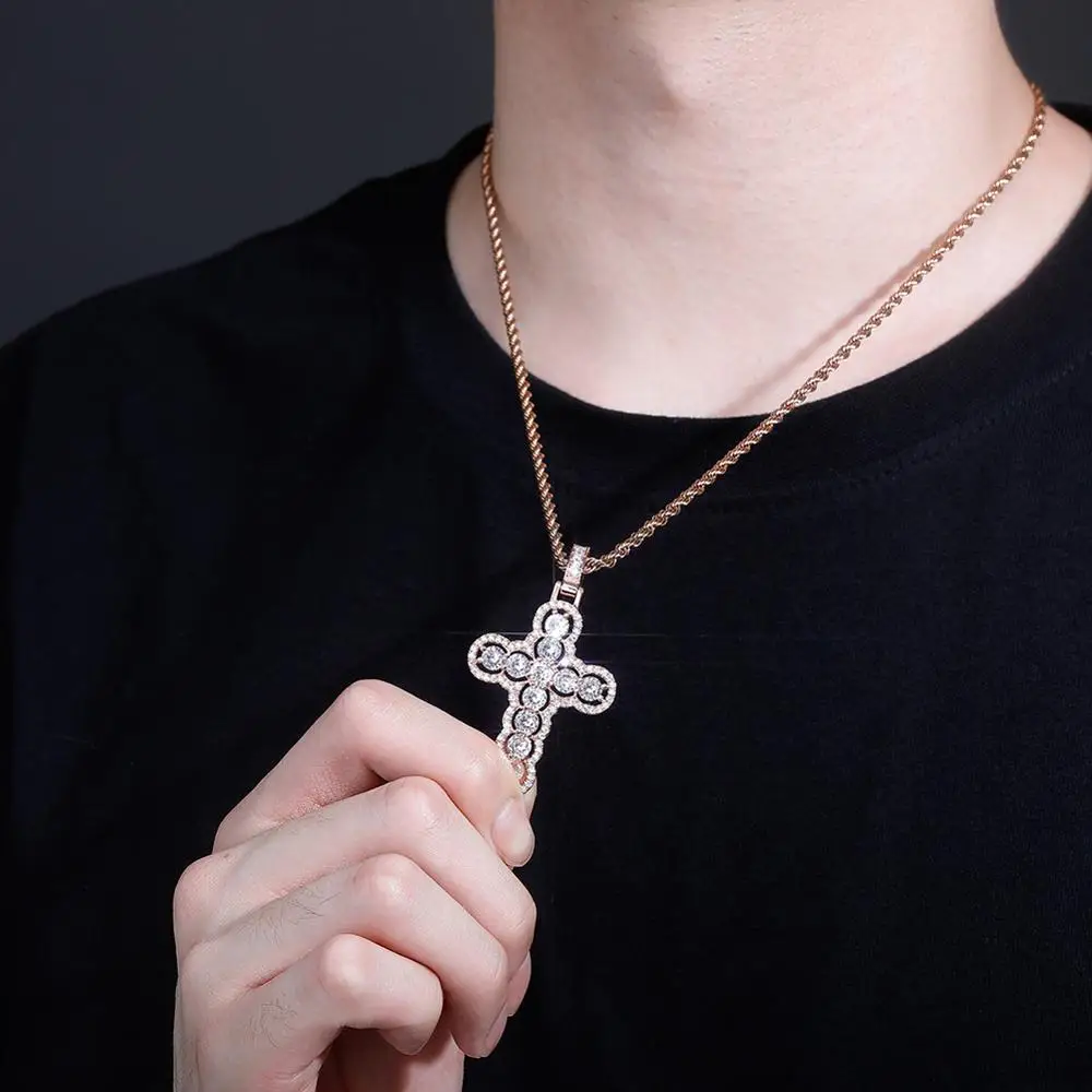 GUCY Iced Zircon Cross Pendant  4mm Tennis Chain AAA Cubic Zircon Men's Women Hip Hop Rock Jewelry  For Gift