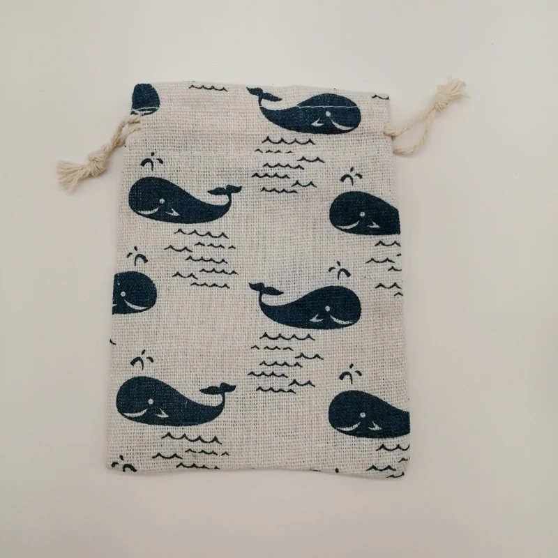 50-100pcs Whale Fish Fabric Bag Jute Bag Sack Drawstring Bags Cotton Sack Gift Bags for Girls Wedding Party Christmas Gifts