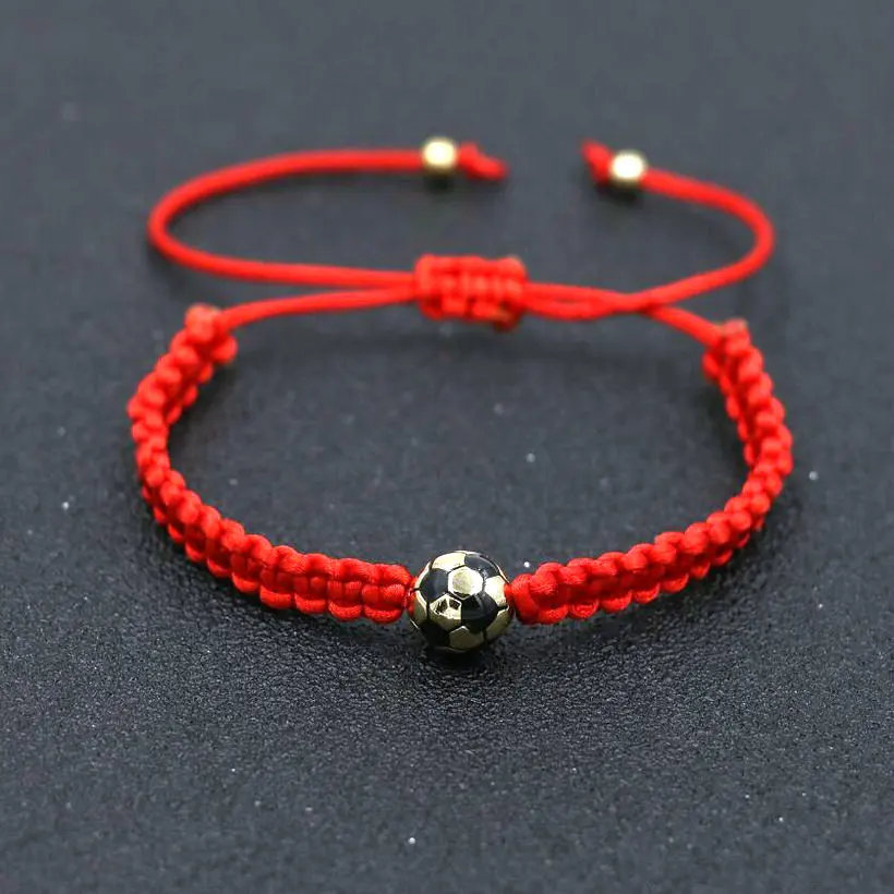 Handcrafted Gold Color Ball Football Charm Braid Bracelets Men Women Red Thread Bracelet Girls Boy Kids Lovers\' Lucky Gift