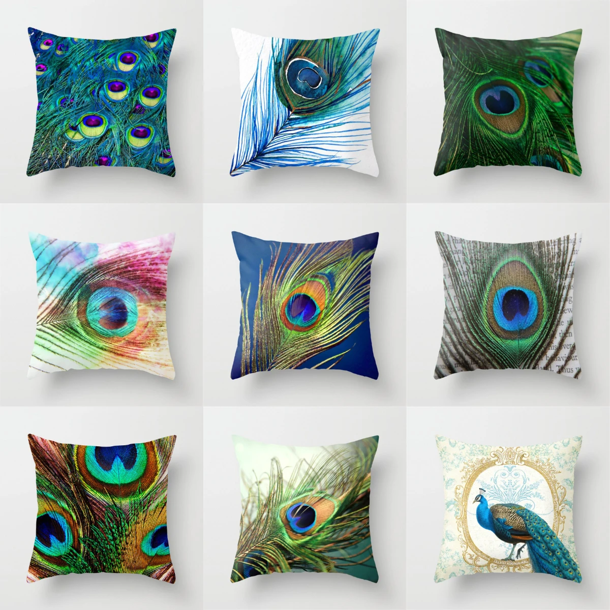 NEW Peacock Feathers Cushion Cover Polyester Peacock Pillow Covers For Home Decoration 45X45CM Sofa/Car Throw Pillows Decorative