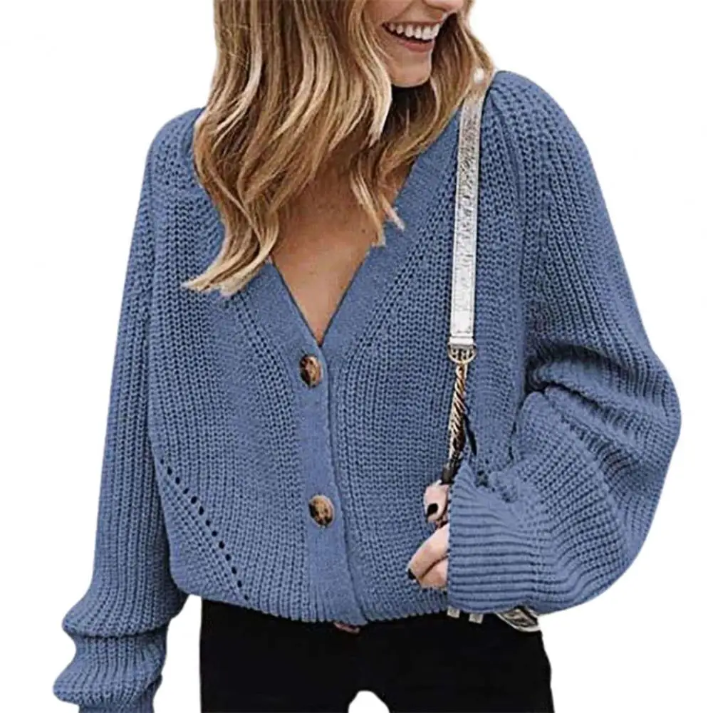 Simple Apparel Knitted Sweater Cardigan Women's Autumn Solid Color Long Sleeve Polyester Single-Breasted Women Sweater Oversize