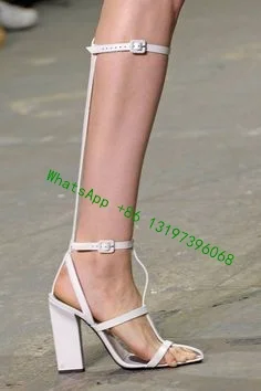 

Catwalk ladies white sandals buckle summer white boots high heels hollow boots Roman sandals breathable high top sandals large