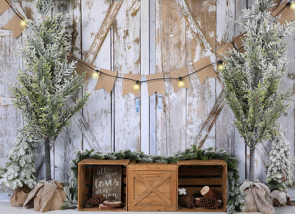 

Photography Backdrop Christmas Decoration Vintage Wood Wall Pine Box Baby Newborn Portrait Background Photo Studio Props W-4404