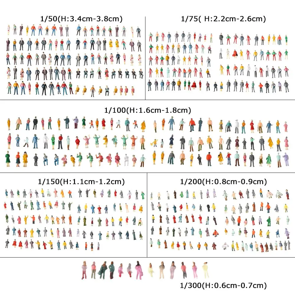 100pcs People Figures Model Building Passengers Train Scenery 1:200/1:100/1:150/1:75 Scale Mixed Standing People Assorted Poses