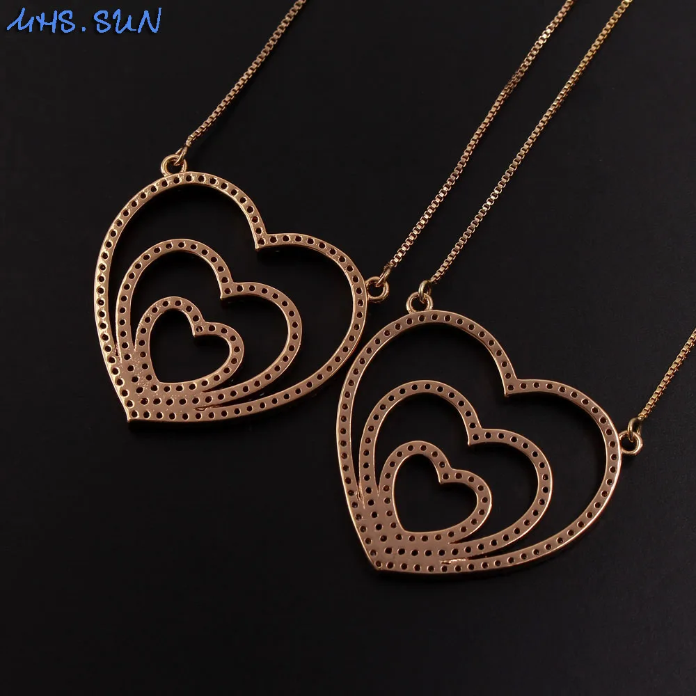 MHS.SUN Fashion Love Heart Zircon Pendant Necklaces For Women Jewelry Gold Color Chain Choker CZ Crystal Christmas Gifts 1PC