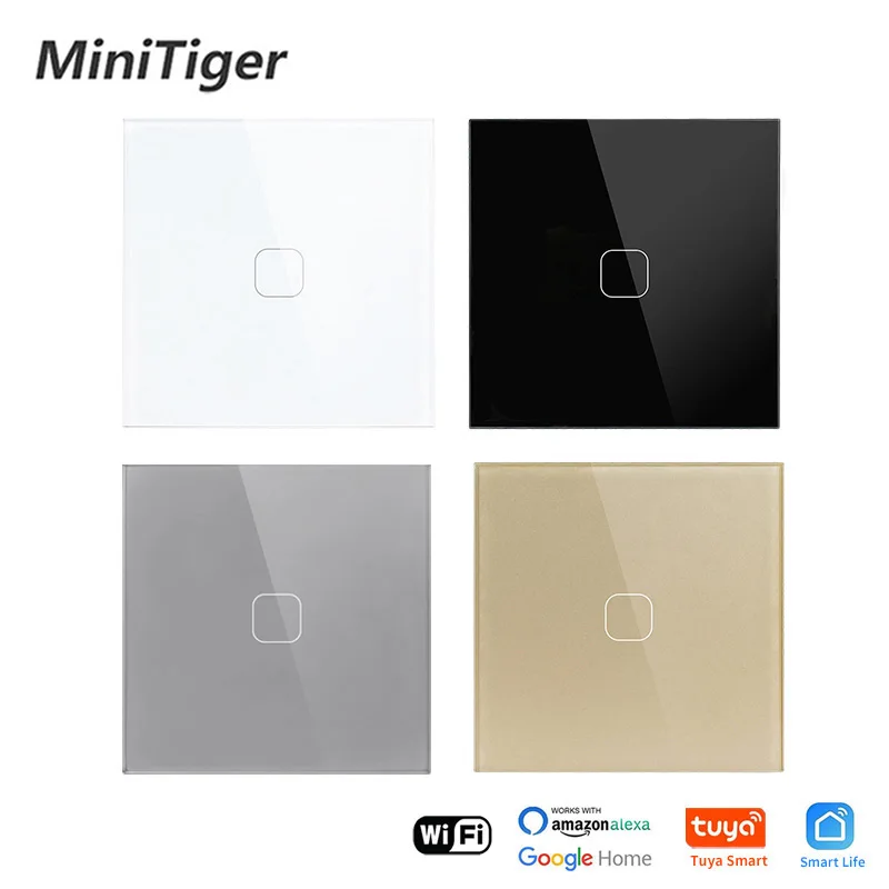 Minitiger EU Standard 1 Gang Tuya/Smart Life WiFi Wall Light Touch Switch Crystal Glass Wireless Control Smart Switch