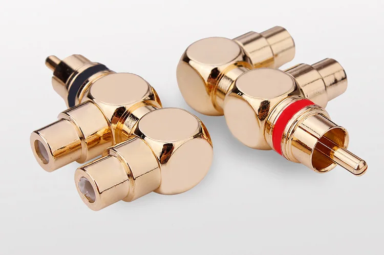 Adaptador divisor RCA macho a 2 hembra, Conector de 3 vías de Latón chapado en oro HIFI, AV, Audio y vídeo, 4 Uds.