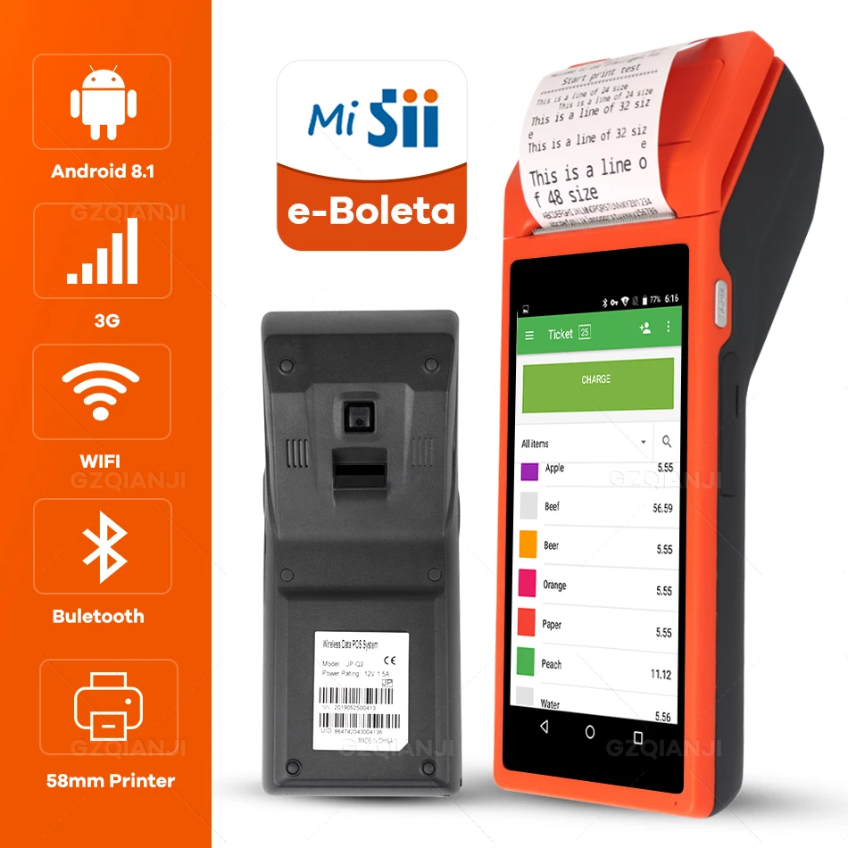 POS Terminal Android PDA Device with Wifi 3G Thermal Bluetooth Printer 58mm 1D 2D QR Camera Barcode Reader Free App Loyverse POS