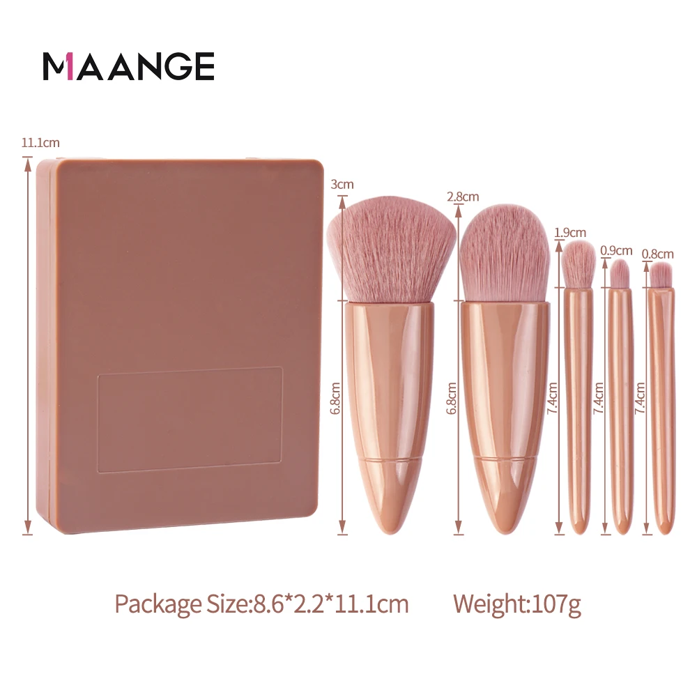 MAANGE 5PCS Brushes Set With Mirror Foundation Blusher Eye Shaow Makeup Brushes Basic Travial Brushes Kit Beauty Make Up Tools