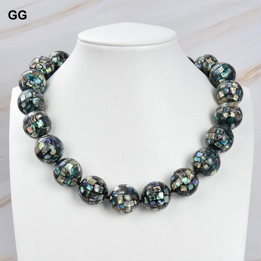 

G-G Natural 18mm Paua Abalone Shell Round Beads Necklace CZ Clasp For Women Lady Gift Jewelry