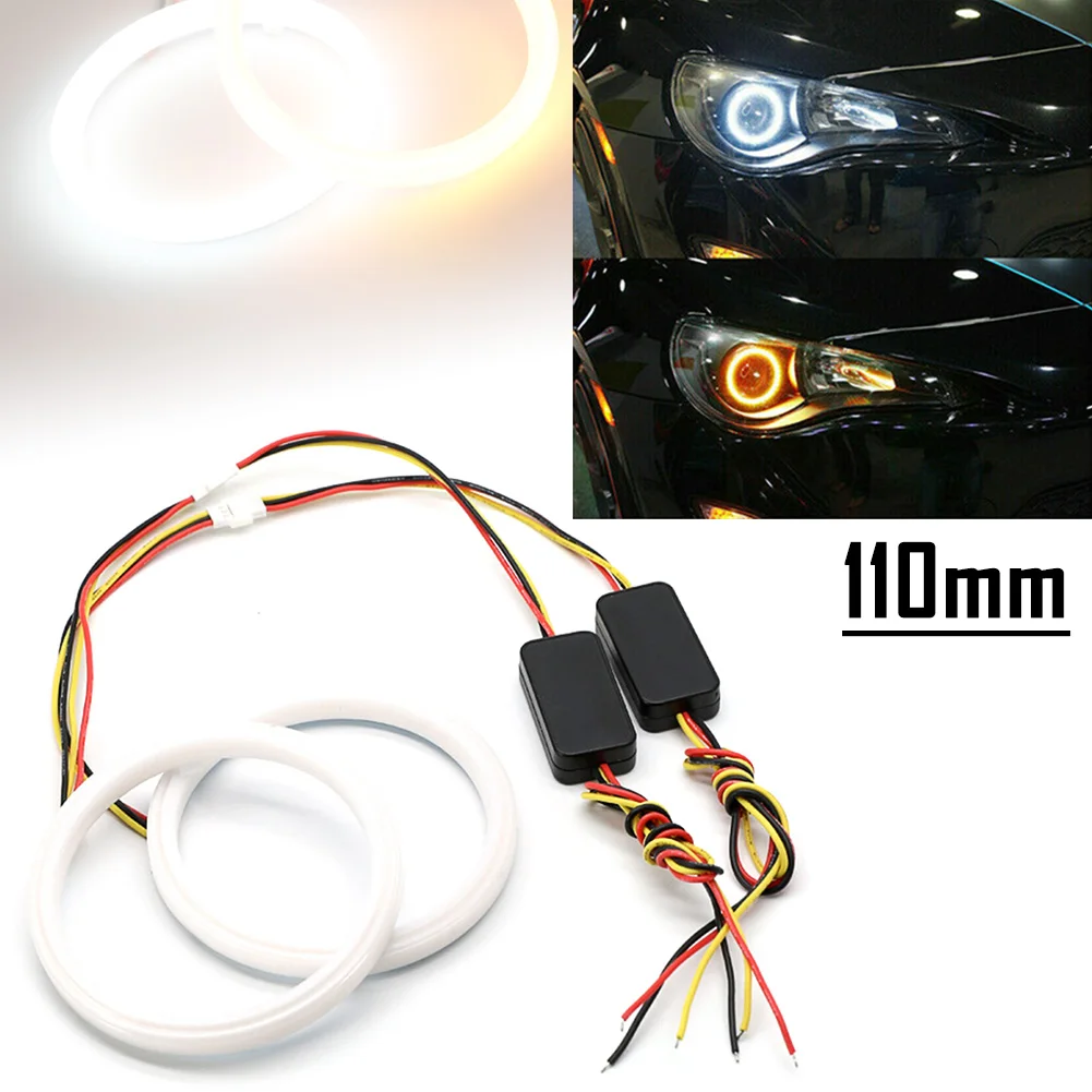 2Pcs 110MM Dual Color White Amber Switchback LED Angel Eyes Halo Rings Car Headlight Retrofit