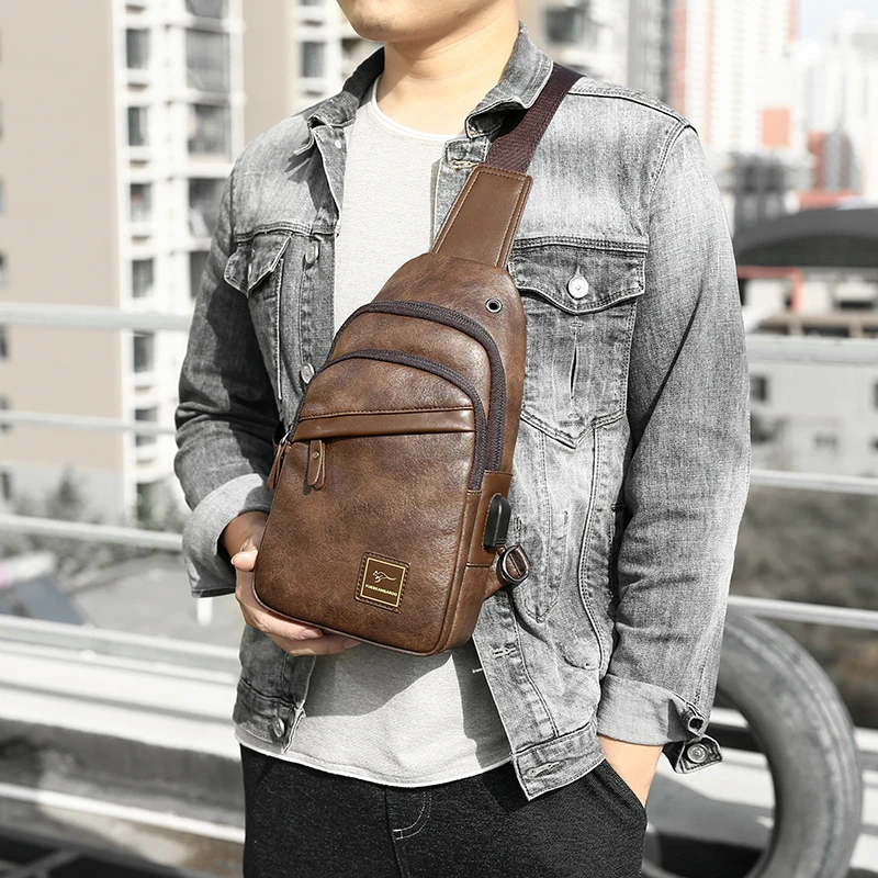 Luxury Brand Kangaroo Leather Men Chest Bag Travel Hiking CrossBody Bag Male Messenger Bag For Men Leather Chest Pack Sling Bag