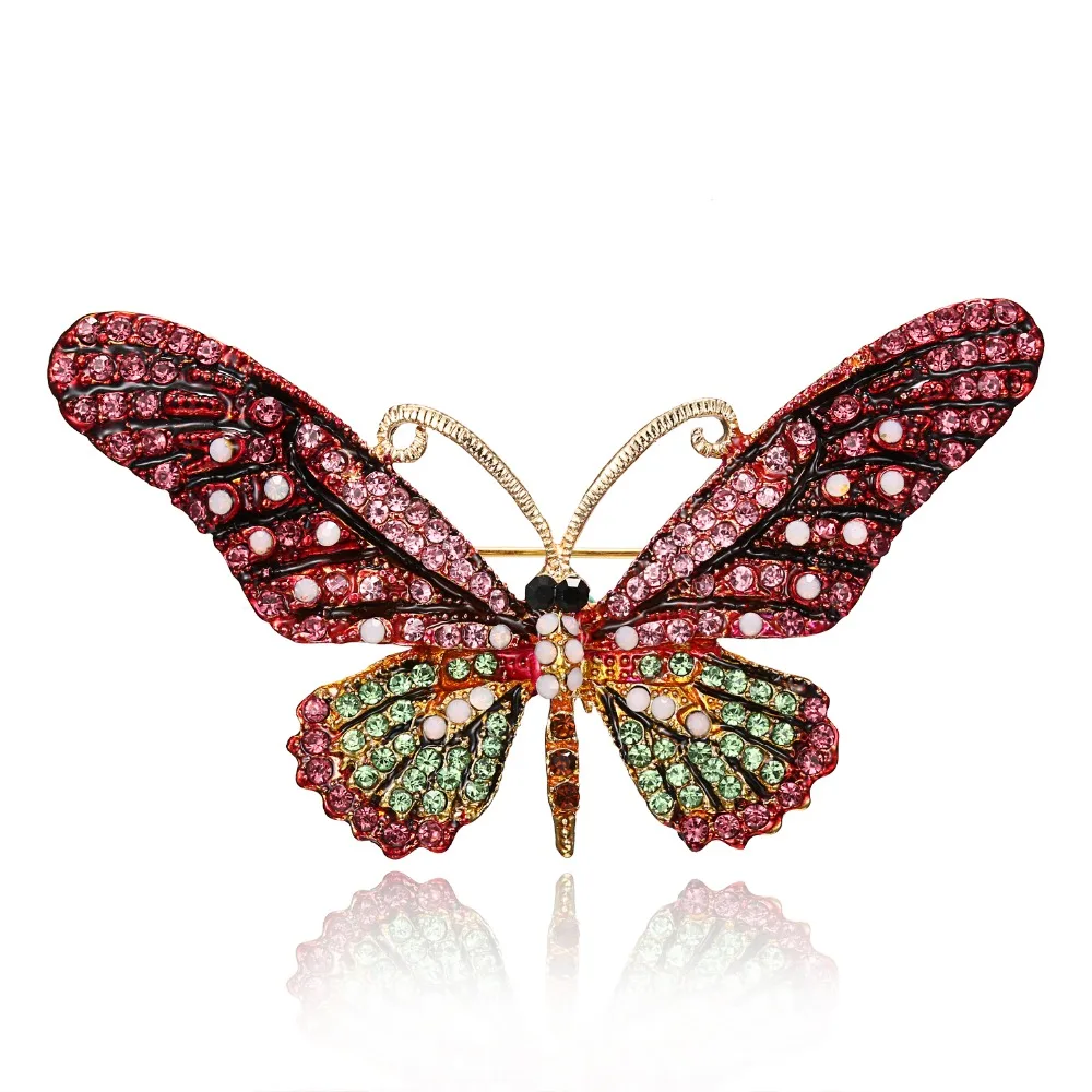 Vintage Bunte Schmetterling Broschen Kristall Strass Metall Emaille Pins Fliegen Insekt Tier Brosche Kleidung Schmuck Geschenke – Detail 19