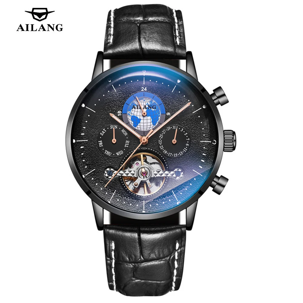 AILANG New Men's Watch Luminous Automatic Mechanical Watch Luxury Leather Watch Casual Fashion Tourbillon Watch Reloj Hombre