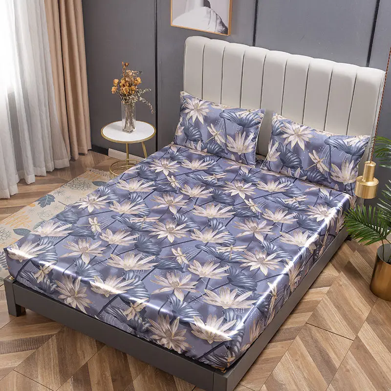 Three-Piece Bed Sheet Ice Silk Mat, Washed Air-Conditioning Mat Spring And Summer Bedspread, European-Style Floral Print