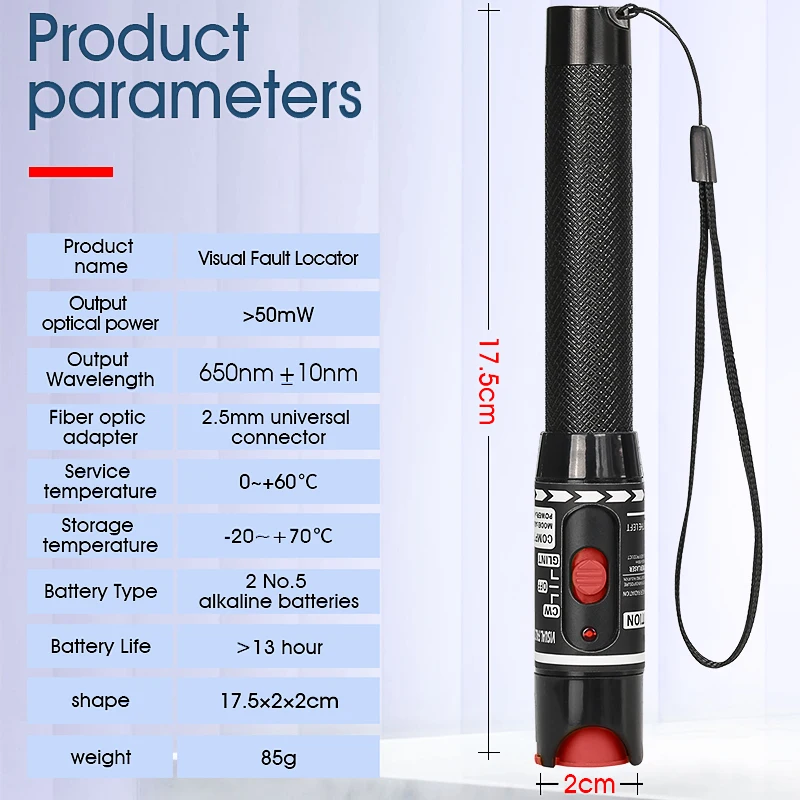 50MW Visual Fault Locator Fiber Optic Cable Tester 50KM Range VFL