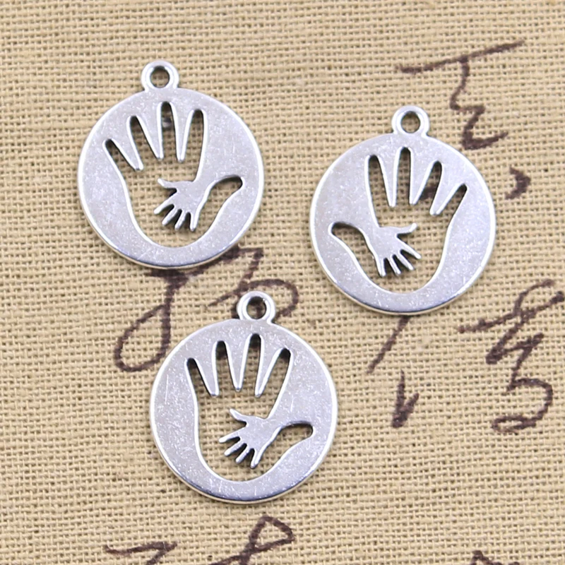 15pcs Charms Maternal Love Mother Palm Baby Hand 23x20mm Antique Silver Color Pendants DIY Craft Making Handmade Tibetan Jewelry