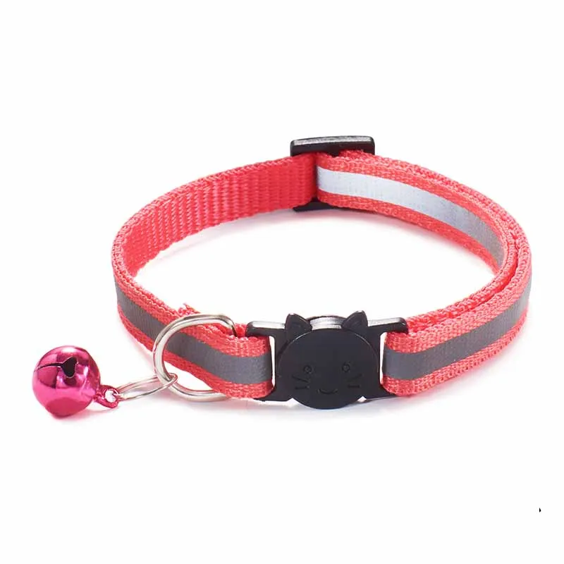 Collares de campanas para perros, hebillas de nailon ajustables, reflectantes, a la moda, para mascotas, patrón de cabeza de gato, suministros para