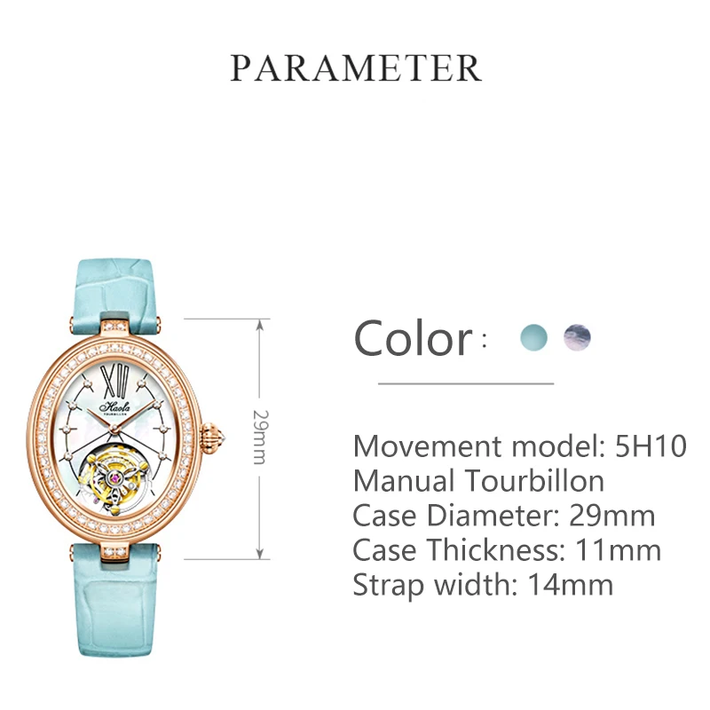 Haofa Flying Tourbillon Watches for Women Luxury Manual Mechanical Movement Watch Sapphire Oval Elegance Limited Edition 2118
