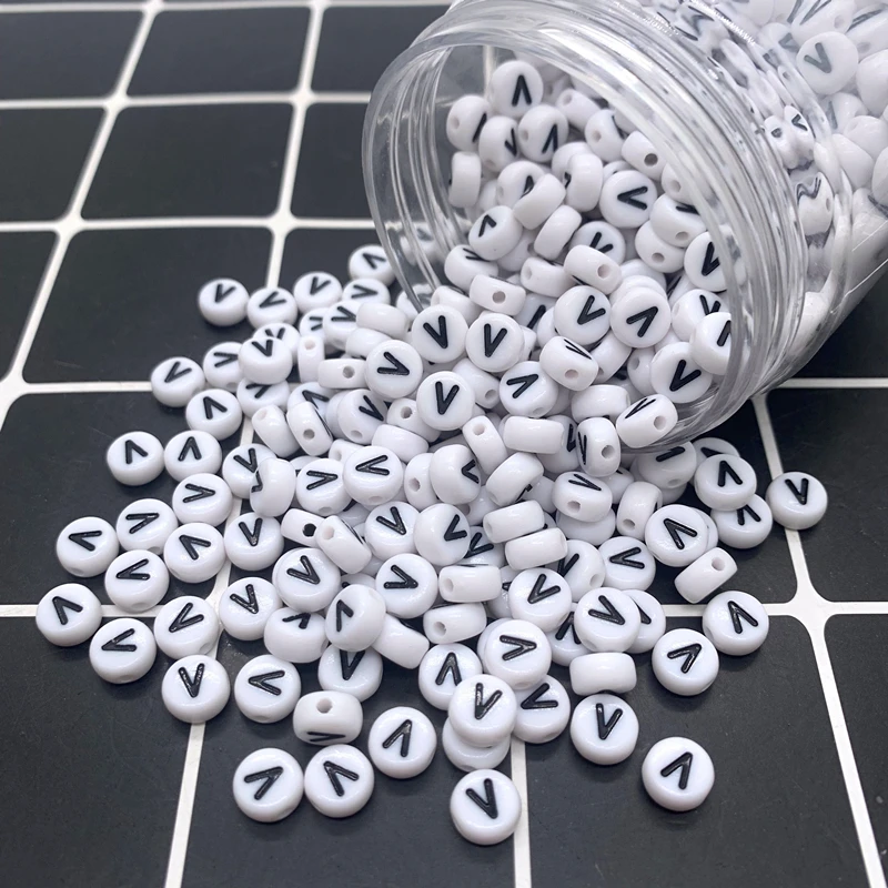 New 100pcs 7x4mm White Acrylic Alphabet / Letter Round Beads For Jewelry Making Diy Handmade Bracelet Necklace