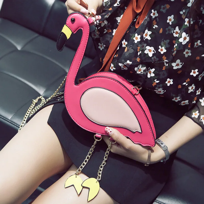 Flamingo torby na ramię z łańcuszkami tanie damskie torby O różowy ptak Bolsas Feminina Sac De Plage Flamingo tania skórzana torebka